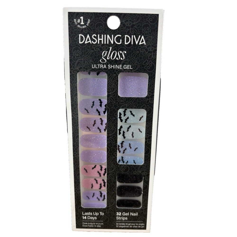 🎃Dashing Diva Gloss Ultra Shine 32 Gel Nail Strips~Dusk Til Dawn Halloween/Bats